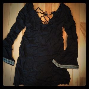 LF dress geometric embroidered sleeves